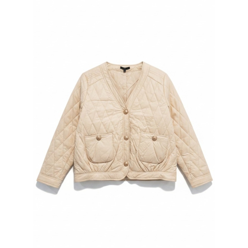 Joh Apparel Quilted Puffer Jacket Womens S‎ Cream Gold Old Money Style NWT